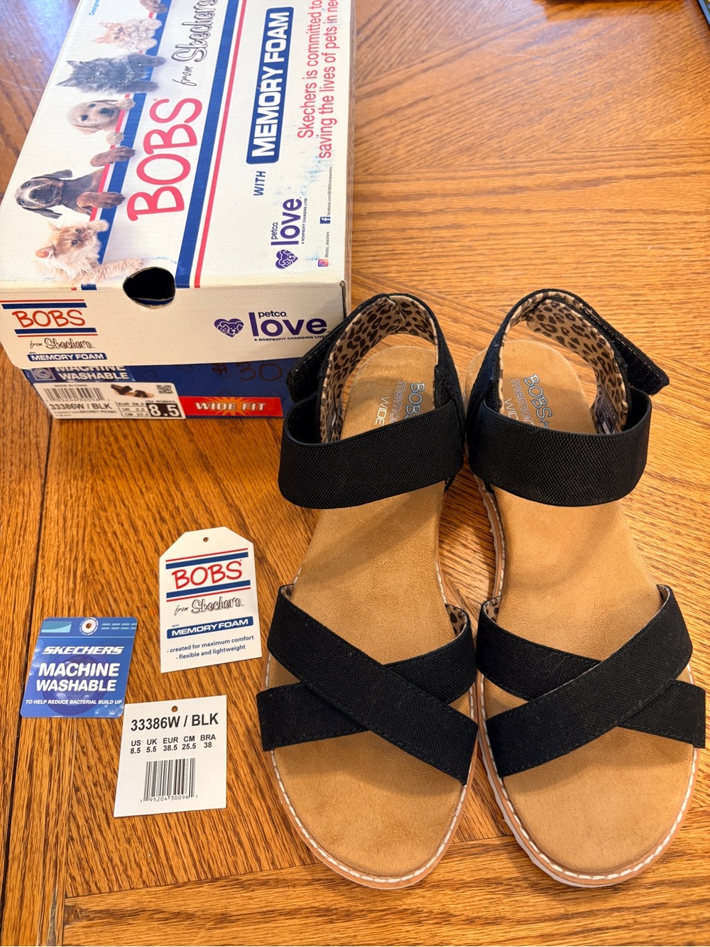 BOBS from Skechers Black Cross-Strap Memory Foam Sandals